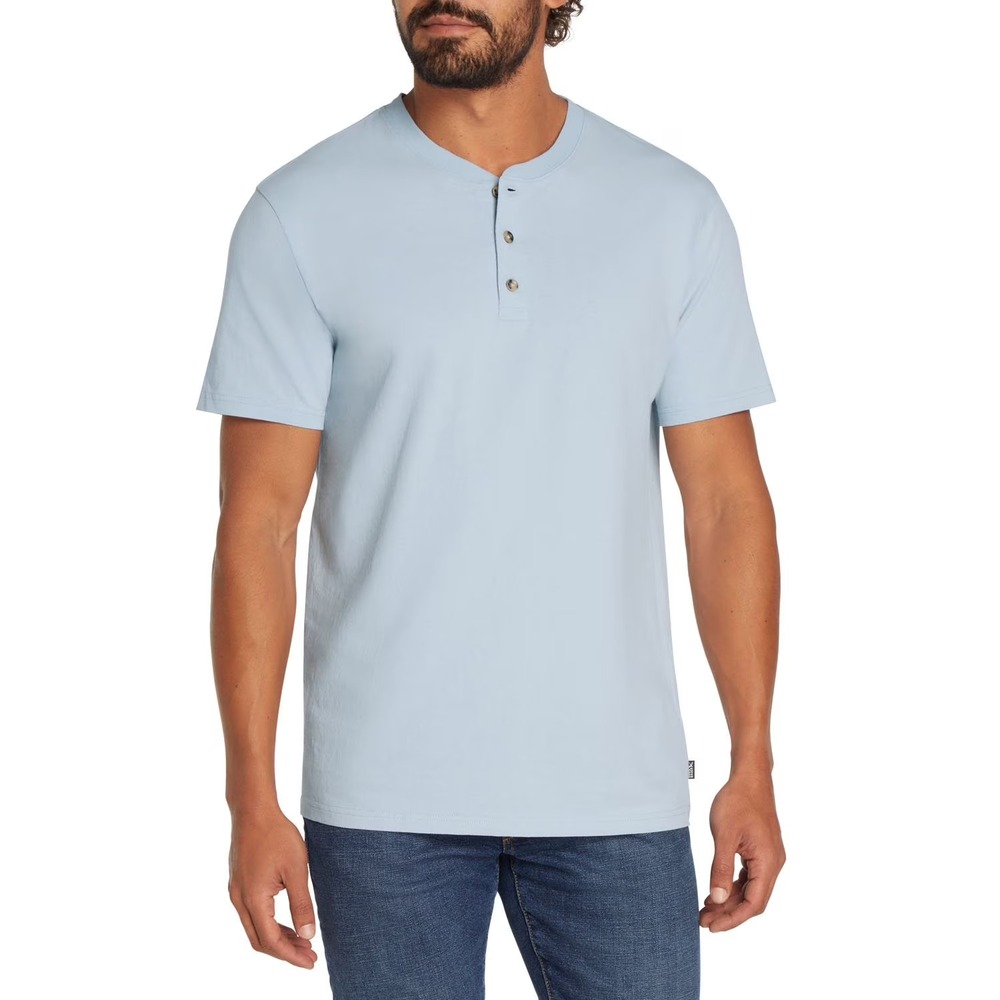 NWT Eddie Bauer Mens Short Sleeve Henley Shirt Blue XXL Solid Cotton Classic Fit